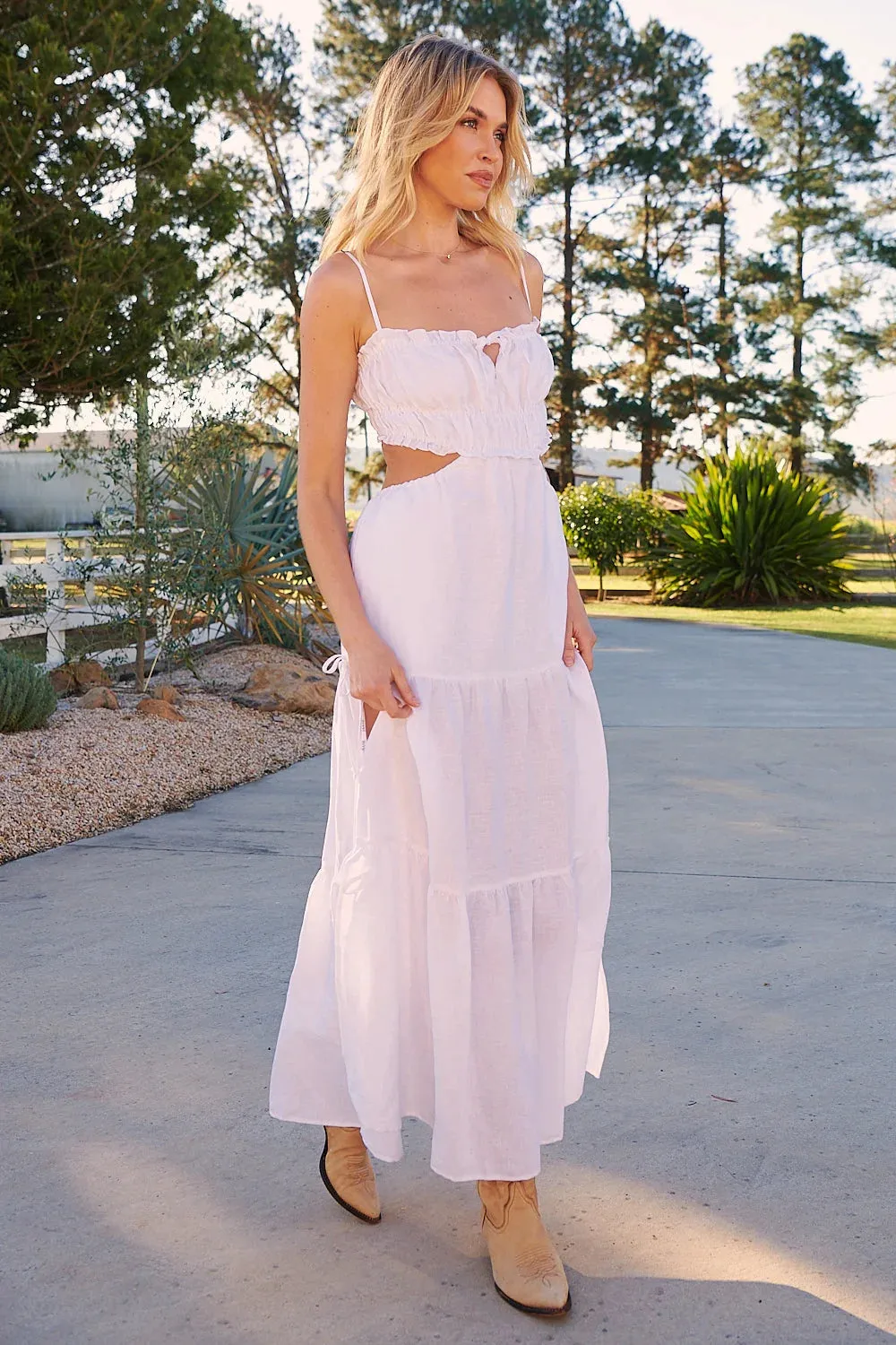 Koda White Linen Maxi Dress - Wilder Collection