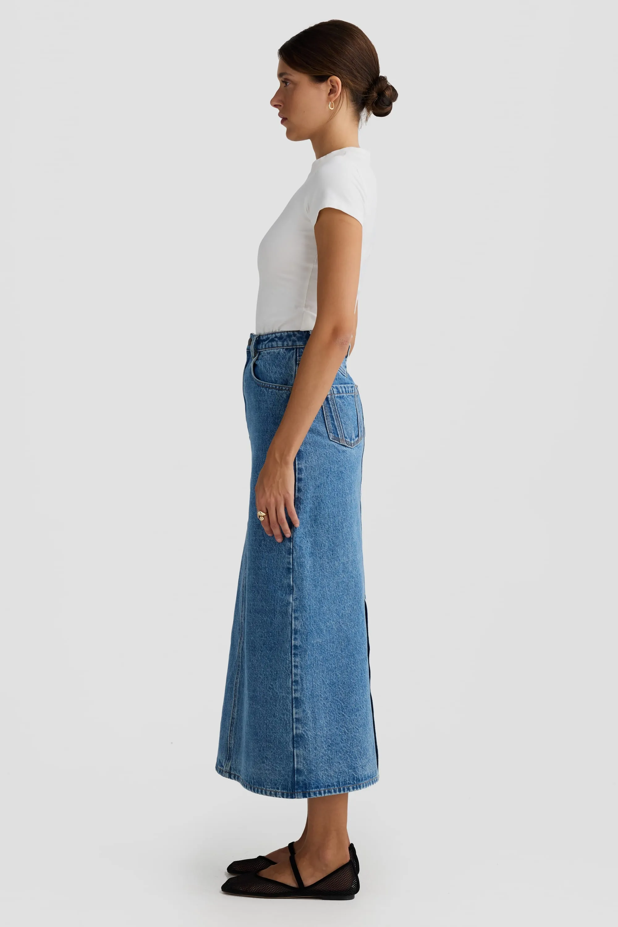 Willow Denim Midi Skirt Mid Blue