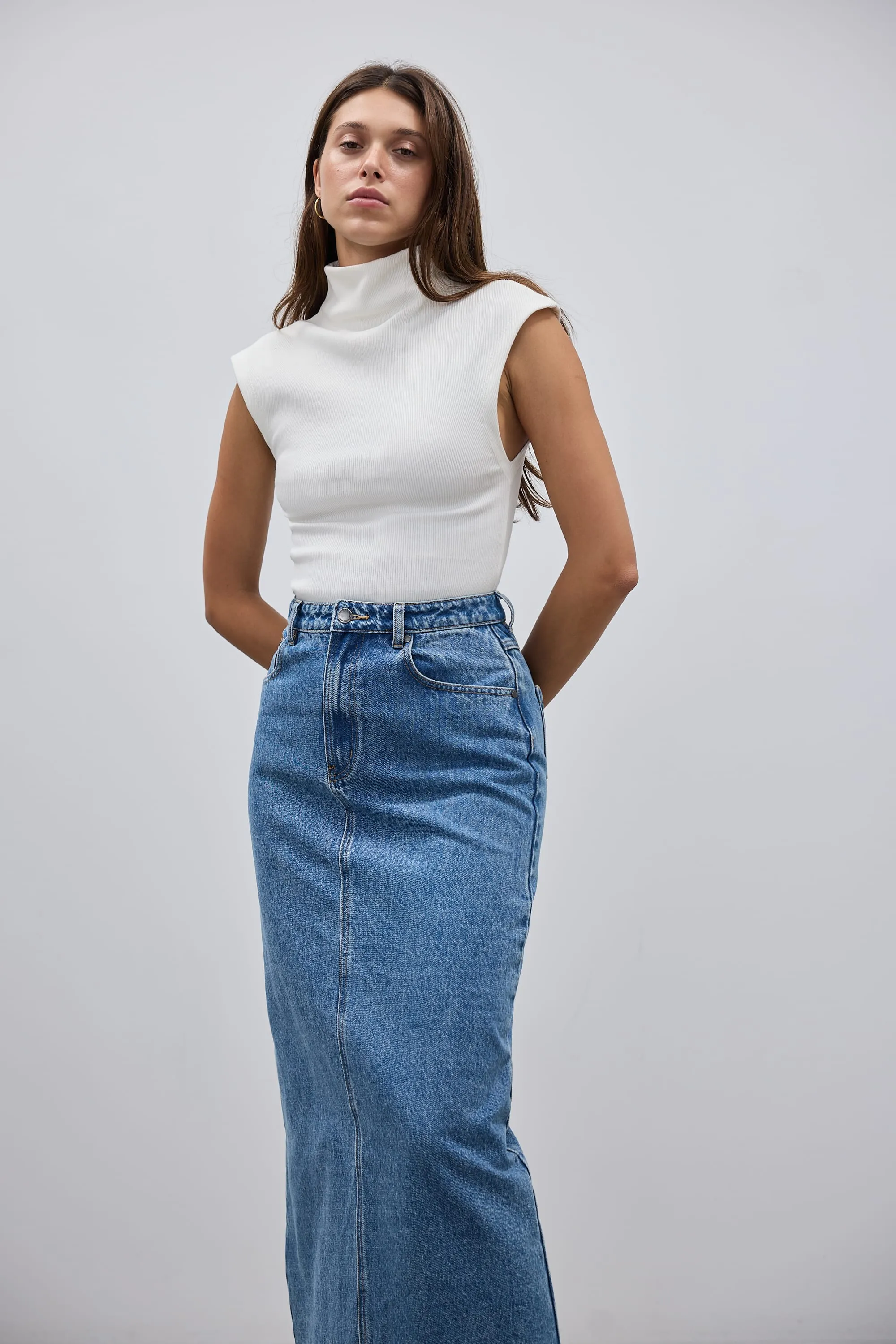 Willow Denim Midi Skirt Mid Blue