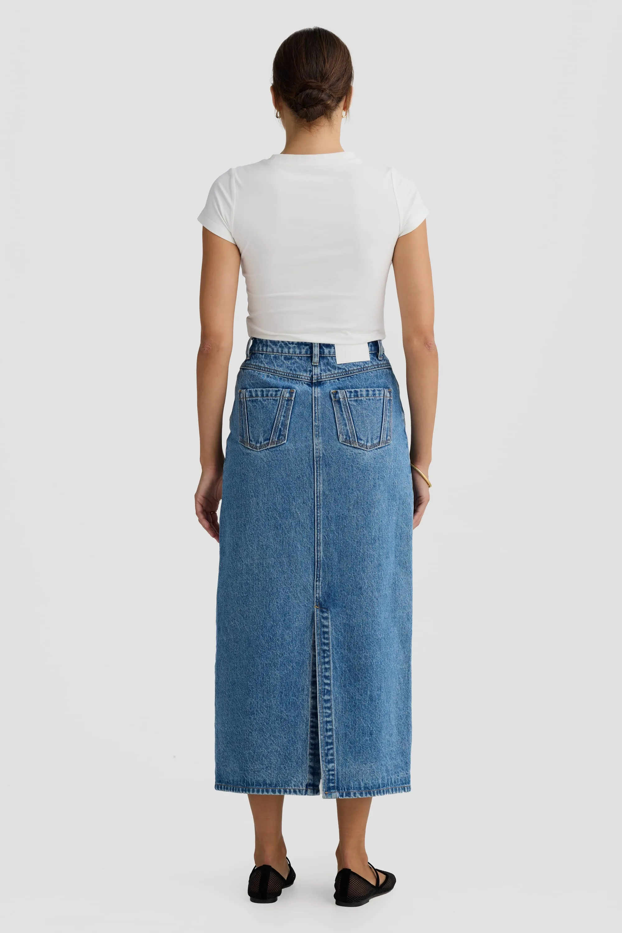 Willow Denim Midi Skirt Mid Blue