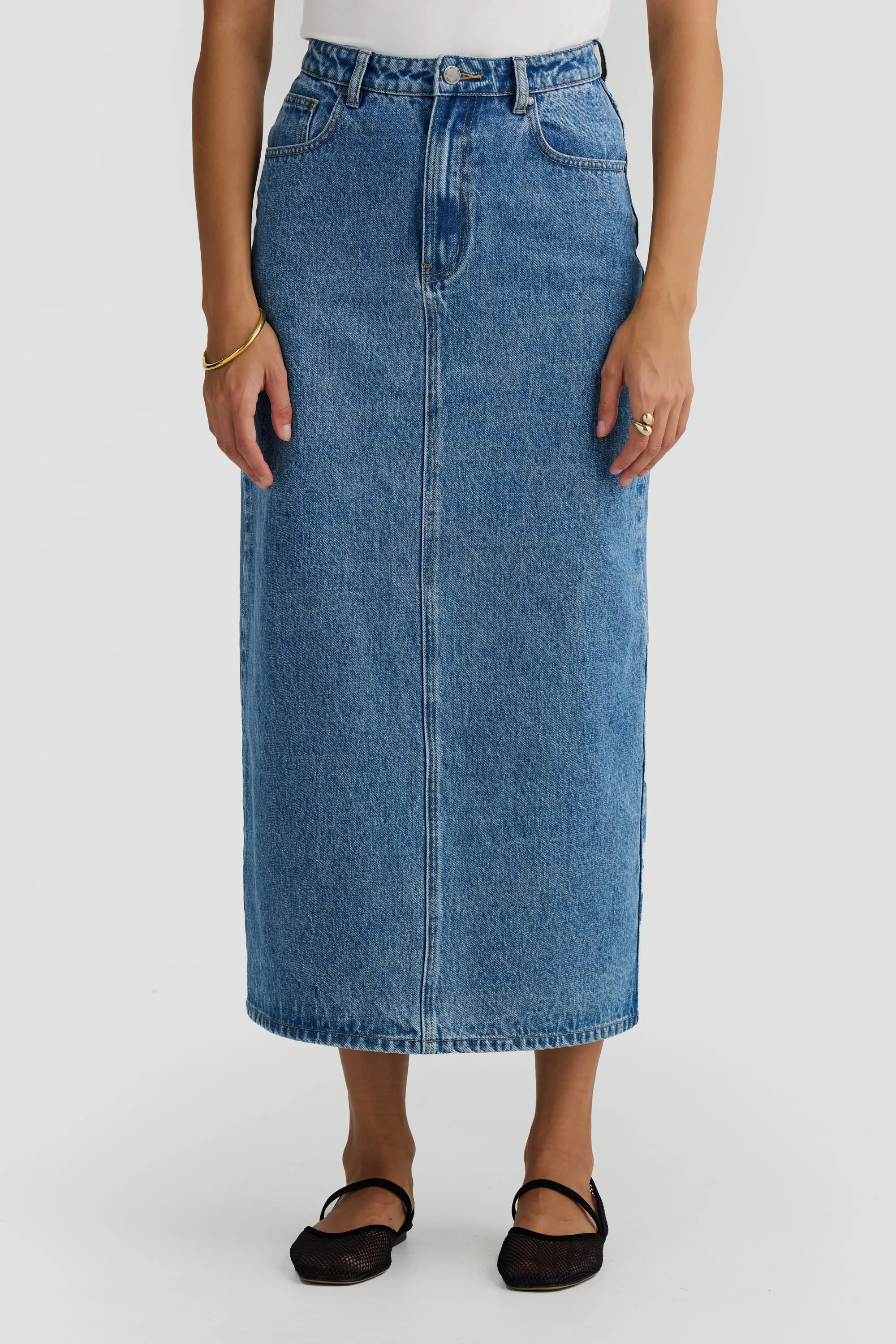 Willow Denim Midi Skirt Mid Blue