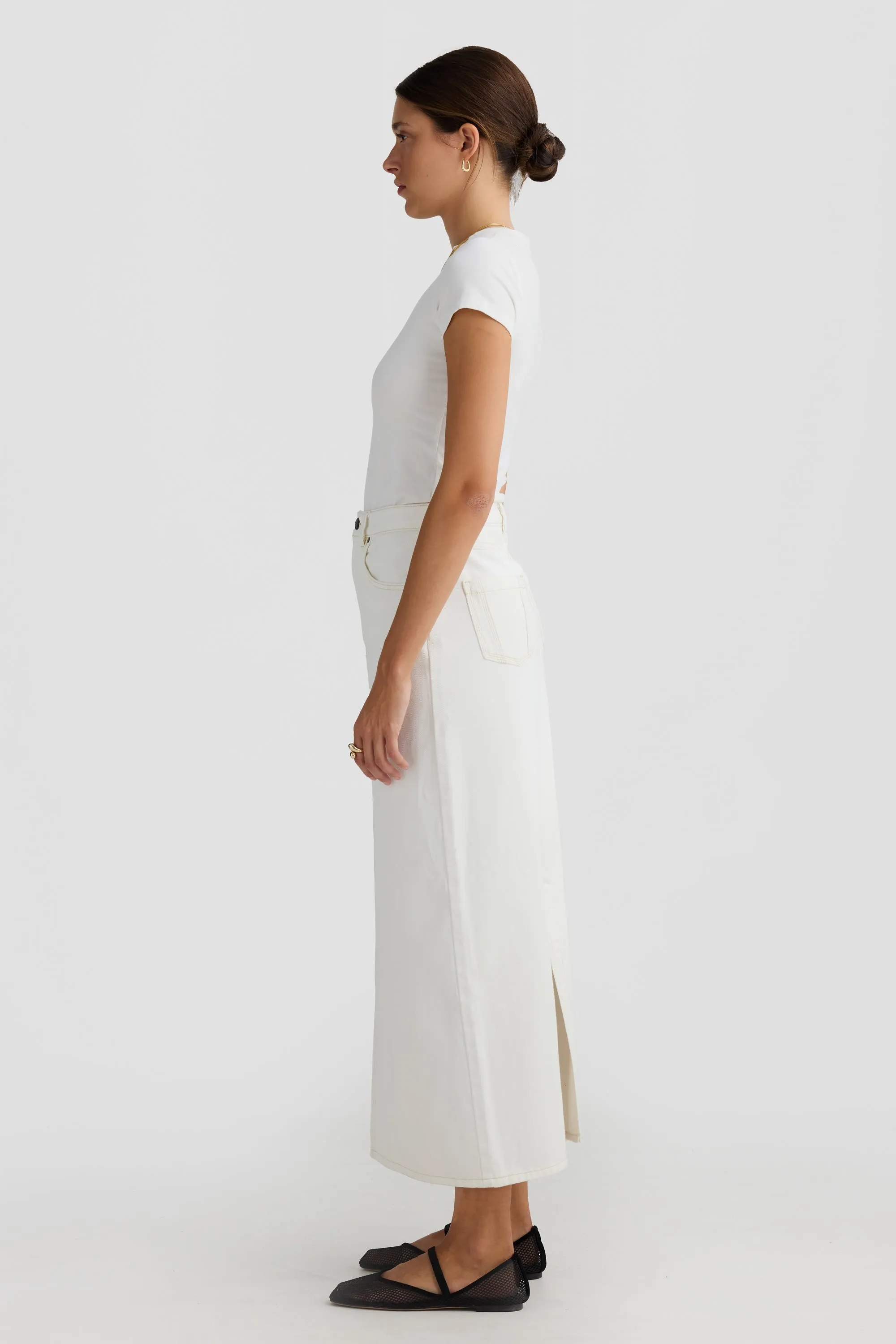 Willow Denim Midi Skirt White