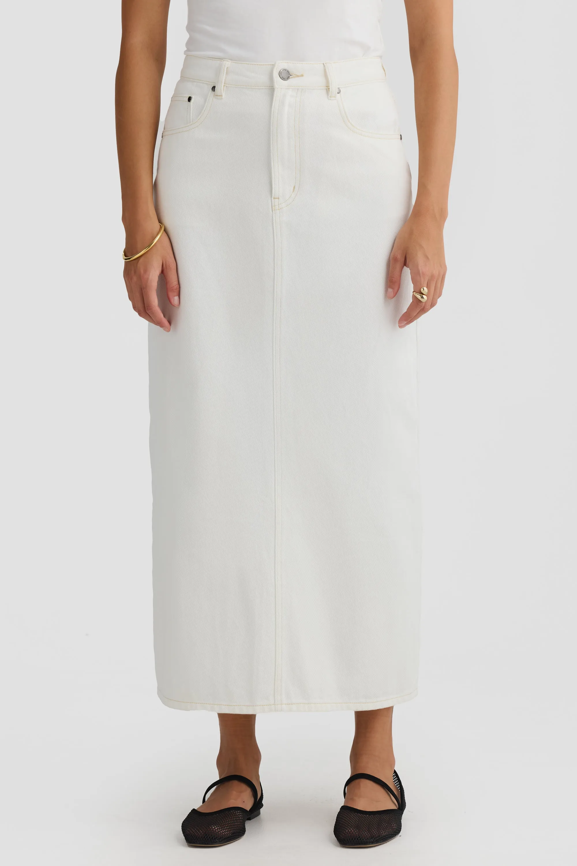 Willow Denim Midi Skirt White