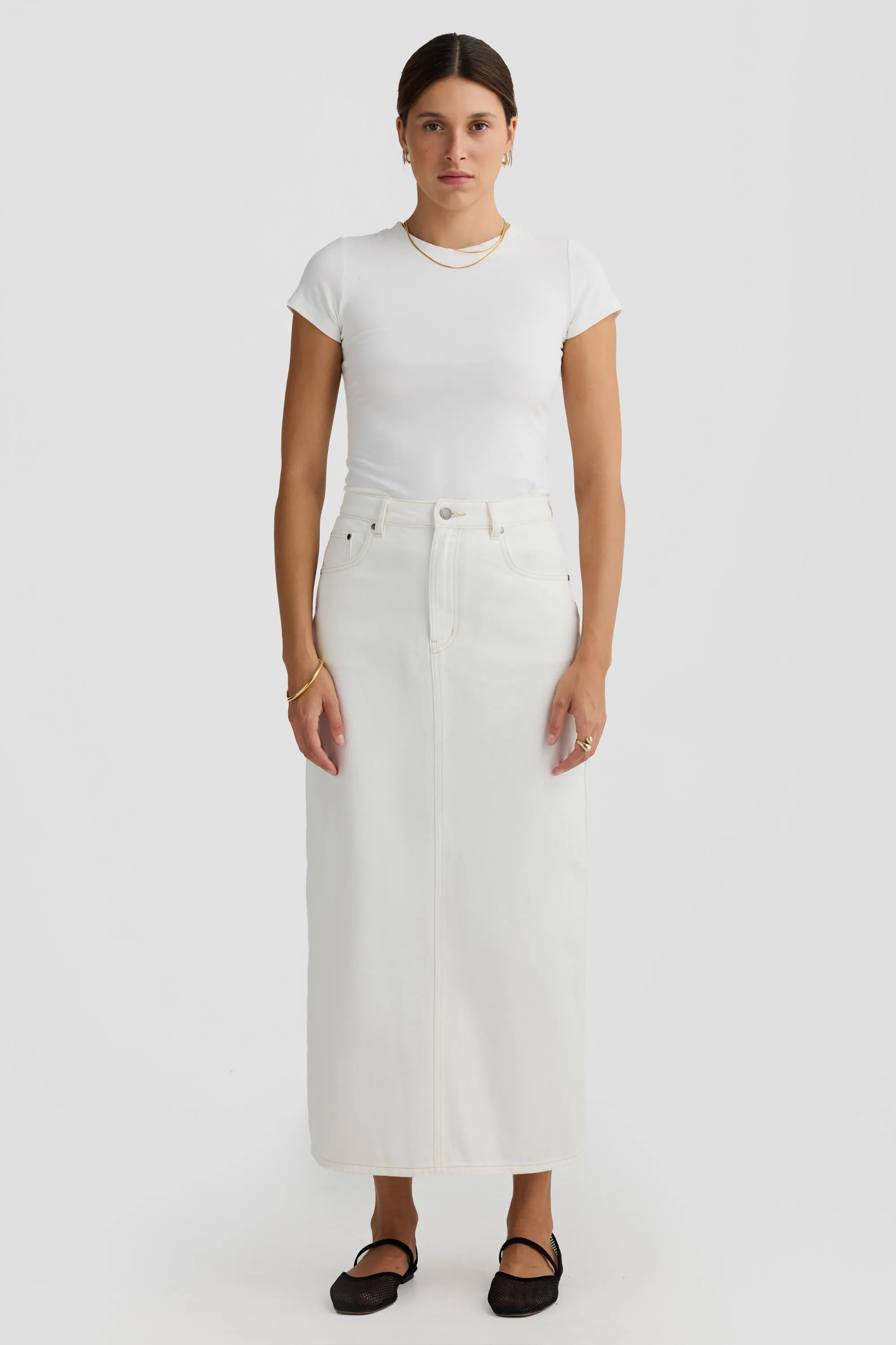 Willow Denim Midi Skirt White