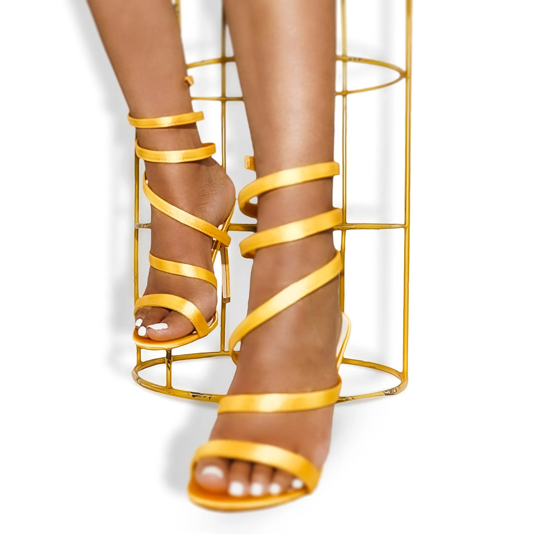 Yellow ankle wrap heel