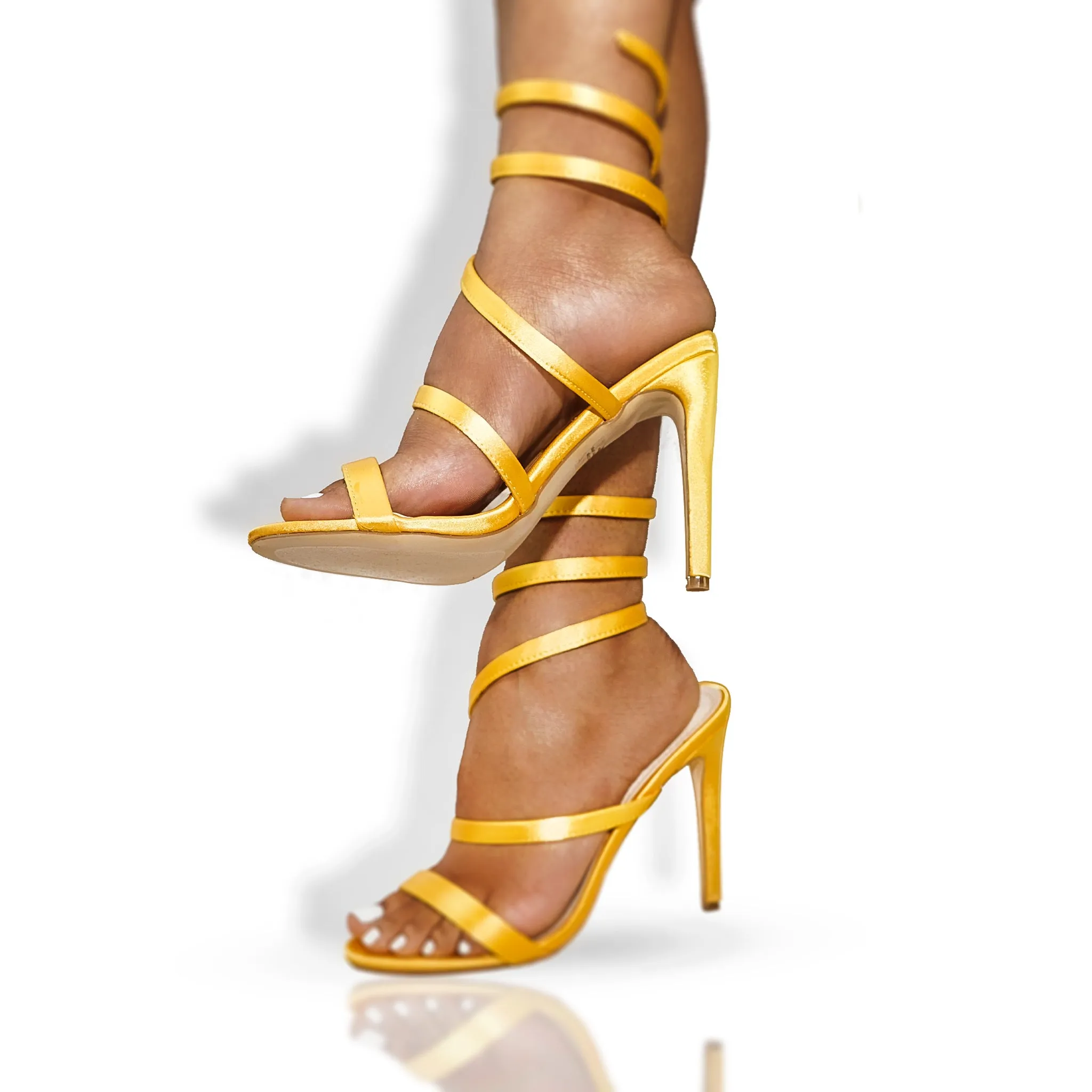 Yellow ankle wrap heel