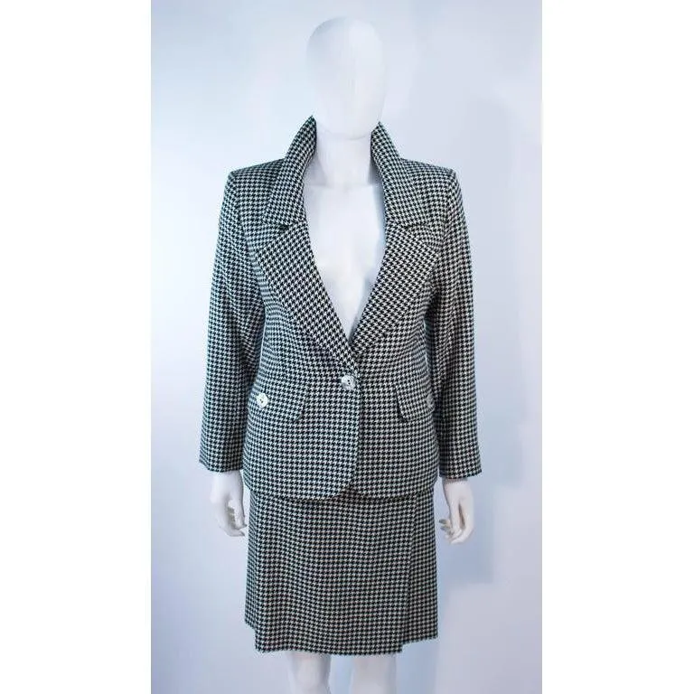 YVES SAINT LAURENT Black and White Houndstooth Skirt Suit | Size 8