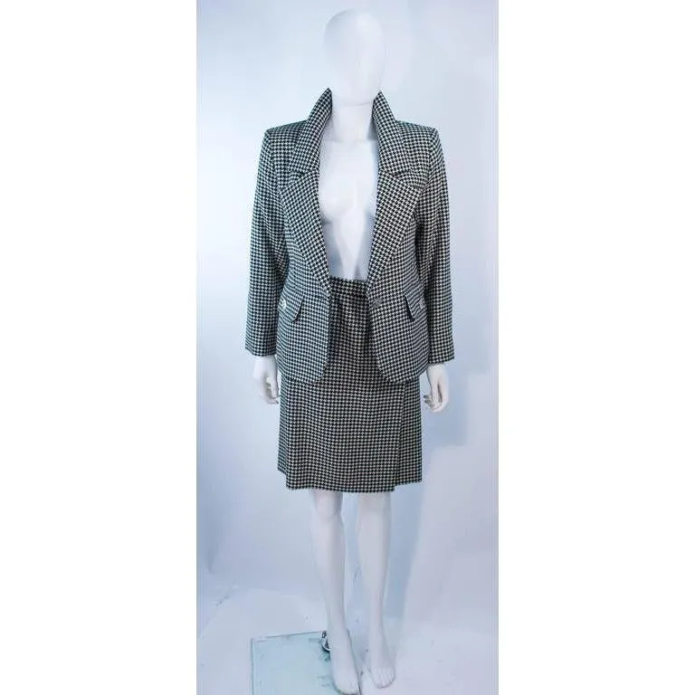 YVES SAINT LAURENT Black and White Houndstooth Skirt Suit | Size 8