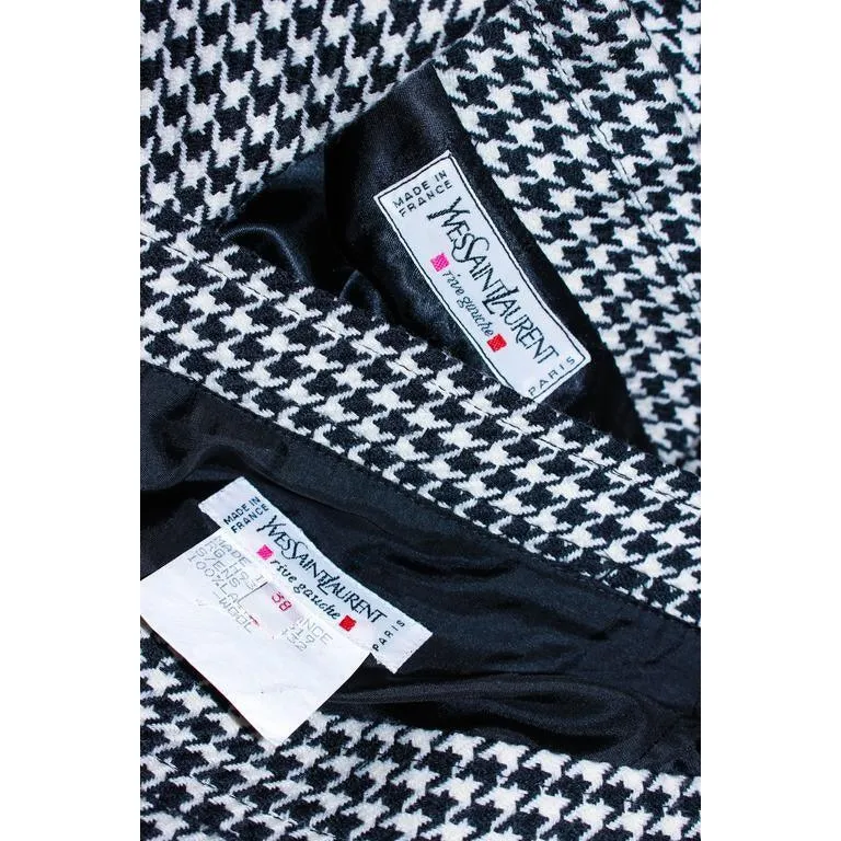 YVES SAINT LAURENT Black and White Houndstooth Skirt Suit | Size 8