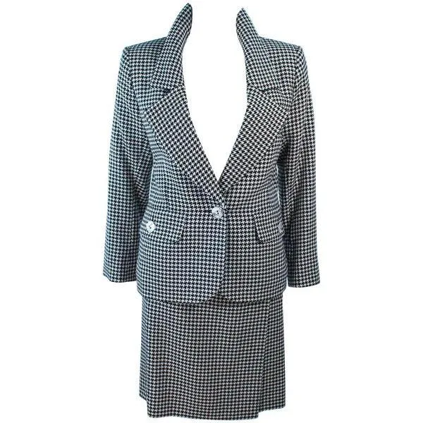 YVES SAINT LAURENT Black and White Houndstooth Skirt Suit | Size 8