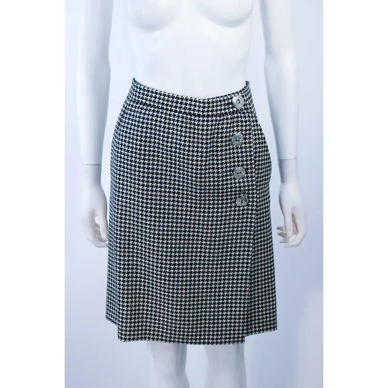 YVES SAINT LAURENT Black and White Houndstooth Skirt Suit | Size 8