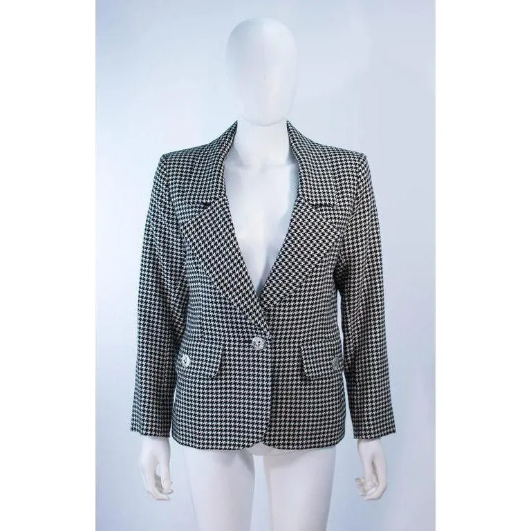 YVES SAINT LAURENT Black and White Houndstooth Skirt Suit | Size 8